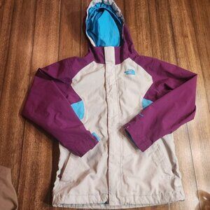 The North Face Girls shell Triclimate Jacket Purple Tan Teal Hooded Size Medium